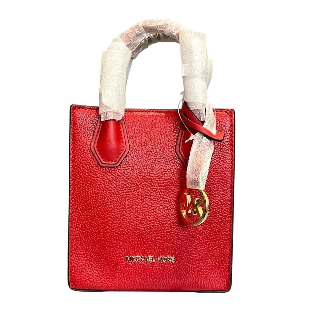Michael Kors Mercer XS Red Pebbled Leather Crossbody Bag Designer Gift - Picture 5 of 7